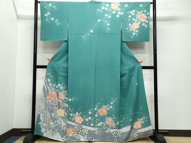 平和屋着物●十日町友禅作家　松雨　訪問着　駒刺繍　草花文　金彩　正絹　逸品　CAAZ8001vf