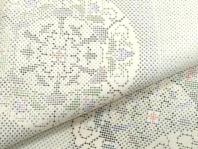 平和屋着物○本場大島紬 白大島 9マルキ 絵皿花文 正絹 逸品