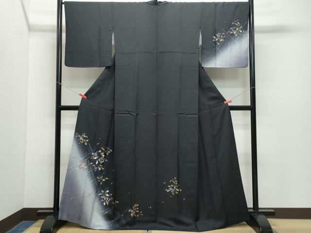 平和屋着物●訪問着　葡萄蔦の葉文　黒地　金彩　正絹　逸品　CAAZ8012vf