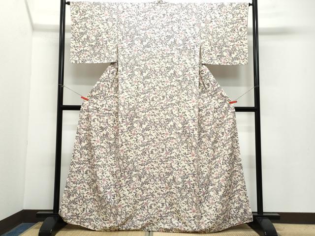 平和屋着物○上質な小紋 型染め 草花文 正絹 逸品 CAAZ8050vf