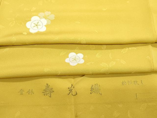 平和屋着物●上質な小紋　寿光織　梅桜散し　金糸　ロング丈　反端付き　正絹　逸品　CAAZ8075vf