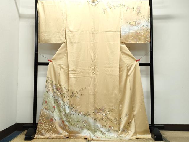 平和屋着物●訪問着　扇面草花文　暈し染め　金彩　ロング丈　正絹　逸品　CAAZ8200vf