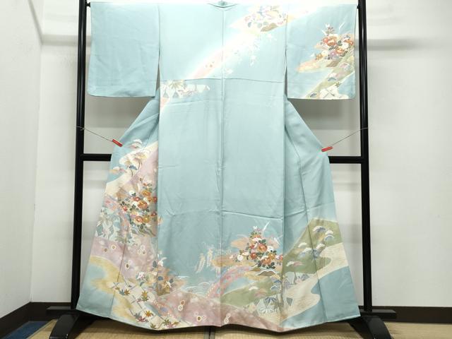 平和屋着物●訪問着　駒刺繍　草花文　金彩　正絹　逸品　CAAZ8245vf