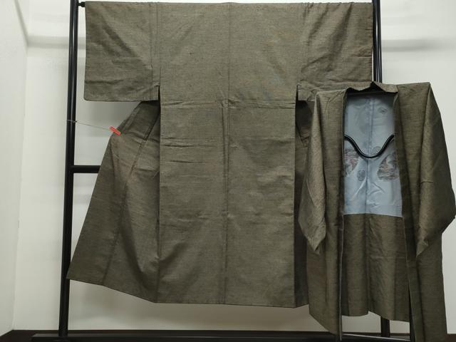 平和屋着物●男性　紬　アンサンブル　網代織　正絹　逸品　CAAZ8285vf