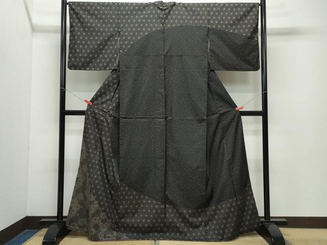 平和屋着物●訪問着　本場染大島紬　麻の葉花文　正絹　逸品　CAAZ8302vf