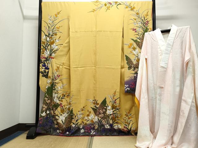 平和屋着物●女優・後藤久美子ブランド　振袖・長襦袢セット　刺繍　花蝶文　正絹　逸品　CAAZ8332vf