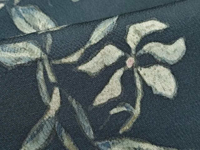 平和屋着物○上質な小紋 ろうけつ染め 草花文 鬼しぼ縮緬 正絹 逸品