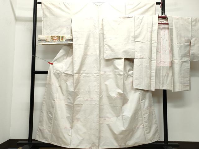 平和屋着物●本場大島紬　アンサンブル　白大島　幾何学文様　大山謹製　やまと誂製　証紙付き　正絹　逸品　CAAZ8376vf