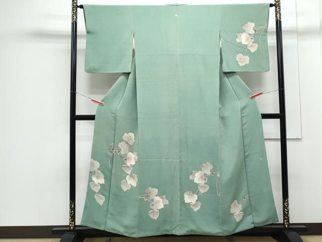 平和屋着物●華道家　楠目ちづ　訪問着　蔦の葉文　鬼しぼ縮緬　正絹　逸品　CAAZ8810th