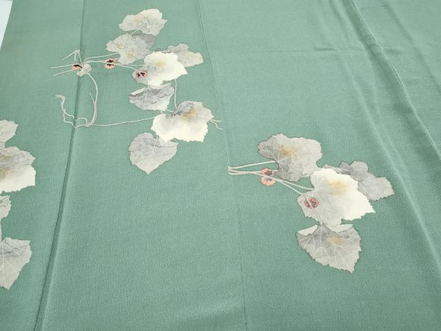 平和屋着物●華道家　楠目ちづ　訪問着　蔦の葉文　鬼しぼ縮緬　正絹　逸品　CAAZ8810th 平和屋着物○華道家 楠目ちづ 訪問着 蔦の葉文 鬼