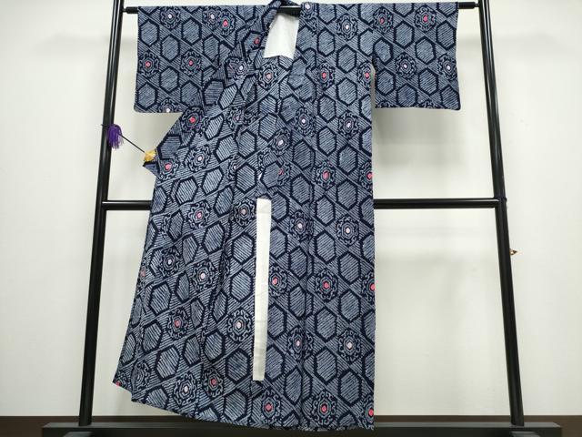 平和屋着物∴夏物　浴衣　有松鳴海絞り　亀甲花文　綿　逸品　CABA0430ng 平和屋着物∴夏物 浴衣 有松鳴海絞り 亀甲花文 綿 逸品 CABA0430ng