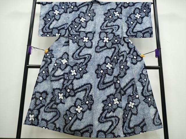 平和屋着物∴夏物　浴衣　有松鳴海絞り　流水舞花文　綿　逸品　CABA0431ng