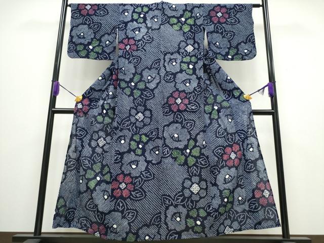 平和屋着物∴夏物　浴衣　有松鳴海絞り　椿花文　綿　逸品　CABA0440ng