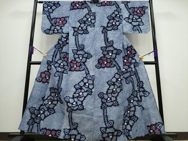 平和屋着物∴夏物　浴衣　有松鳴海絞り　椿　綿　逸品　CABA0441ng