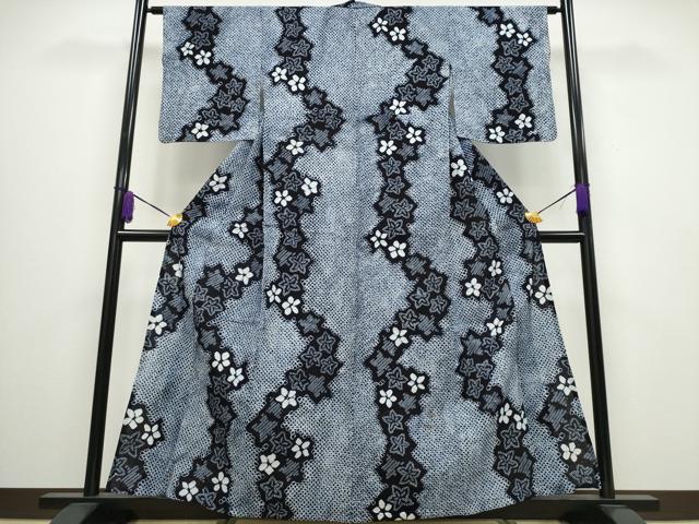 平和屋着物∴夏物　浴衣　有松鳴海絞り　舞葉花文　綿　逸品　CABA0449ng