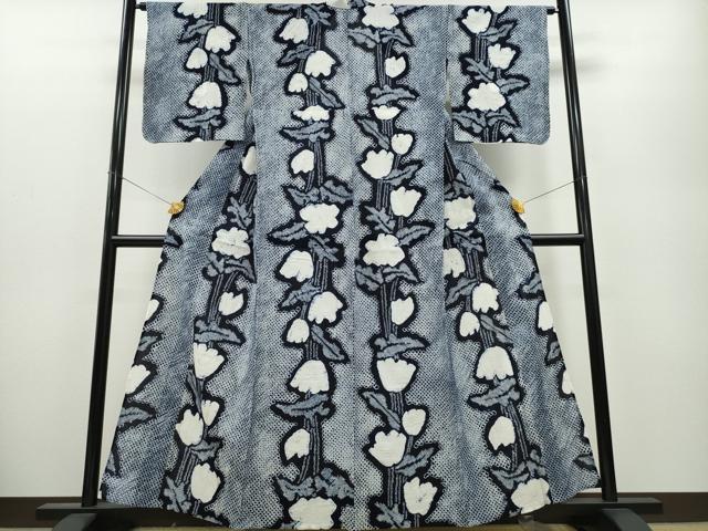 平和屋着物∴夏物　浴衣　有松鳴海絞り　草花文　綿　逸品　CABA0456ng