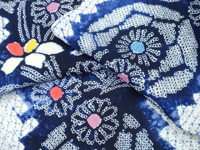 平和屋着物∴夏物　浴衣　有松鳴海絞り　杜若菊文　綿　逸品　CABA0457ng