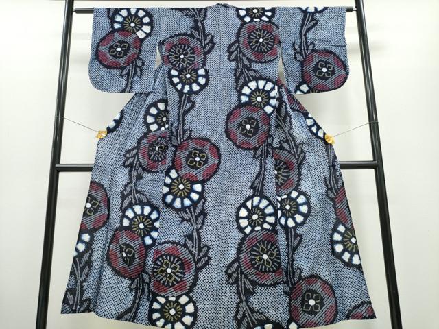 平和屋着物∴夏物　浴衣　有松鳴海絞り　草花文　綿　逸品　CABA0475ng