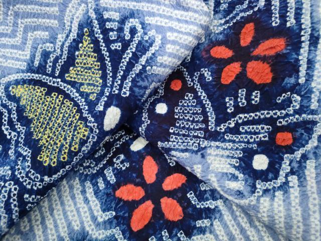 平和屋着物∴夏物　浴衣　有松鳴海絞り　舞蝶花文　綿　逸品　未使用　CABA0476ng