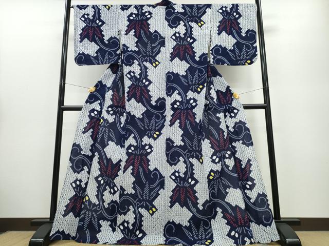平和屋着物∴夏物　浴衣　有松鳴海絞り　花唐草文　綿　逸品　CABA0478ng