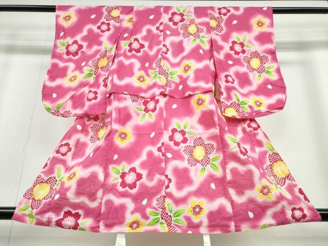 平和屋着物∴夏物　浴衣　子供　女の子　舞桜　綿　逸品　CABA0492ng