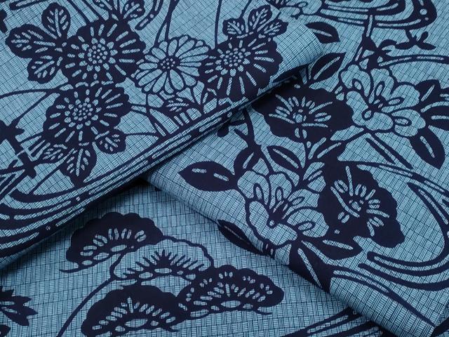 平和屋着物∴夏物　浴衣　竹垣流水花文　綿　逸品　CABA0493ng