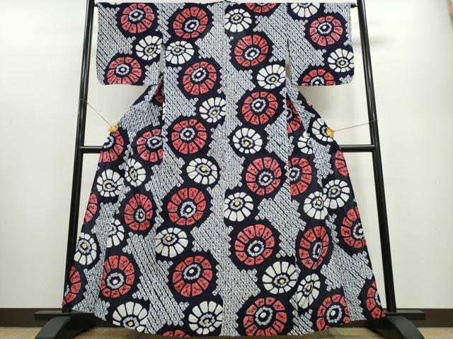 平和屋着物∴夏物　浴衣　有松鳴海絞り　番傘　綿　逸品　CABA0610ng