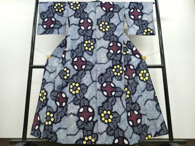 平和屋着物∴夏物　浴衣　有松鳴海絞り　吉祥花文　綿　逸品　CABA0613ng