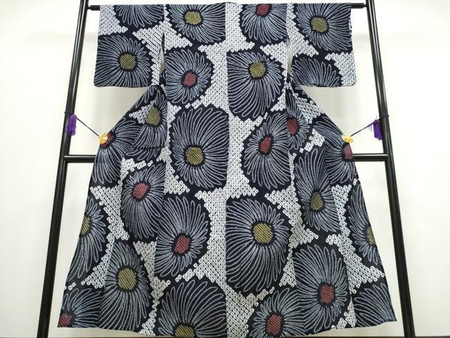 平和屋着物∴夏物　浴衣　有松鳴海絞り　菊文　綿　逸品　CABA0638ng