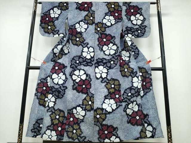 平和屋着物∴夏物　浴衣　有松鳴海絞り　舞花文　綿　逸品　CABA0678ng