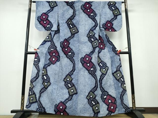 平和屋着物∴夏物　浴衣　有松鳴海絞り　流水色紙重ね舞菊文　綿　逸品　CABA0689ng