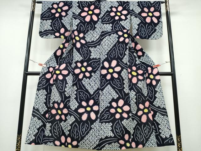 平和屋着物∴夏物　浴衣　有松鳴海絞り　舞菊文　綿　逸品　CABA0728ng