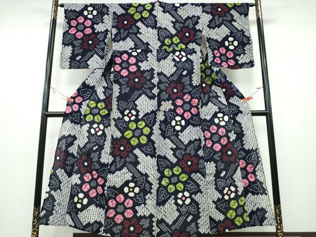 平和屋着物∴夏物　浴衣　有松鳴海絞り　舞花文　綿　逸品　CABA0730ng_1