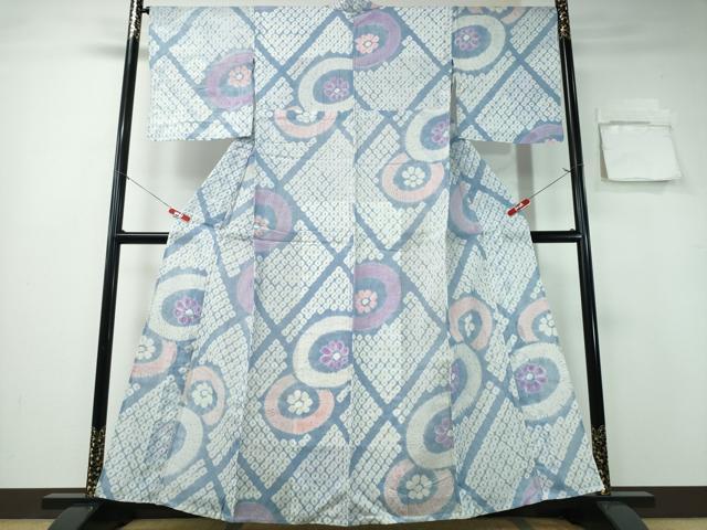 平和屋着物∴夏物　浴衣　有松鳴海絞り　菱番傘花文　綿　逸品　CABA0744ng