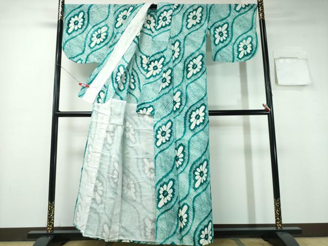 平和屋着物∴夏物　浴衣　有松鳴海絞り　色紙舞葉文　綿　逸品　CABD2629ng 平和屋着物∴極上 夏物 浴衣 有松鳴海絞り 舞花文 綿 逸品