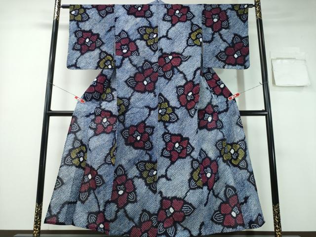 平和屋着物∴夏物　浴衣　有松鳴海絞り　舞花文　綿　逸品　CABA0768ng