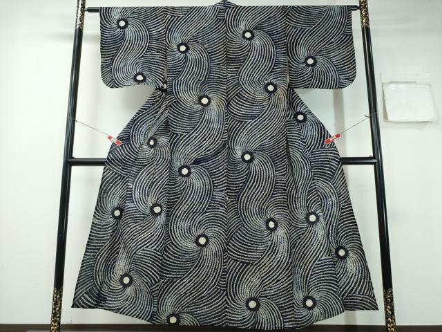 平和屋着物∴夏物　浴衣　有松鳴海絞り　立波文　綿　逸品　CABA0769ng