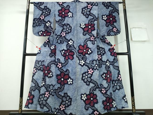 平和屋着物∴夏物　浴衣　有松鳴海絞り　花唐草文　綿　逸品　CABA0770ng