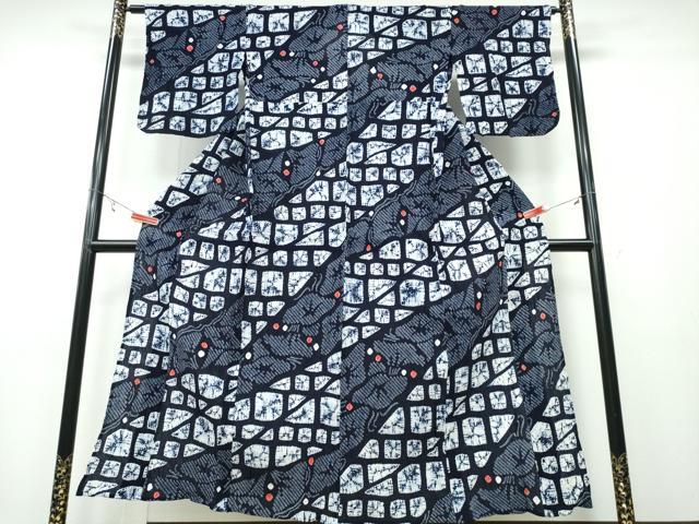 平和屋着物∴夏物　浴衣　有松鳴海絞り　石畳草花文　綿　逸品　CABA0772ng