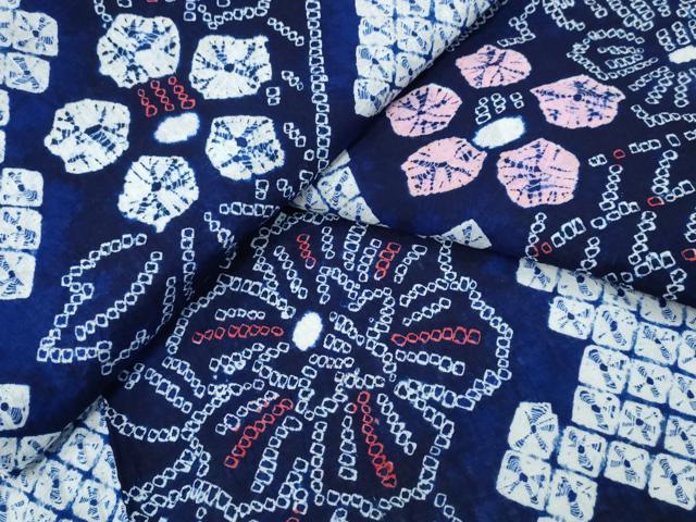 平和屋着物∴夏物　浴衣　有松鳴海絞り　枝椿花文　綿　逸品　CABA0779ng