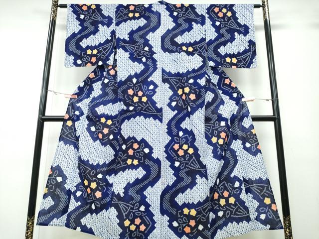 平和屋着物∴夏物　浴衣　有松鳴海絞り　流水花束文　綿　逸品　未使用　CABA0780ng