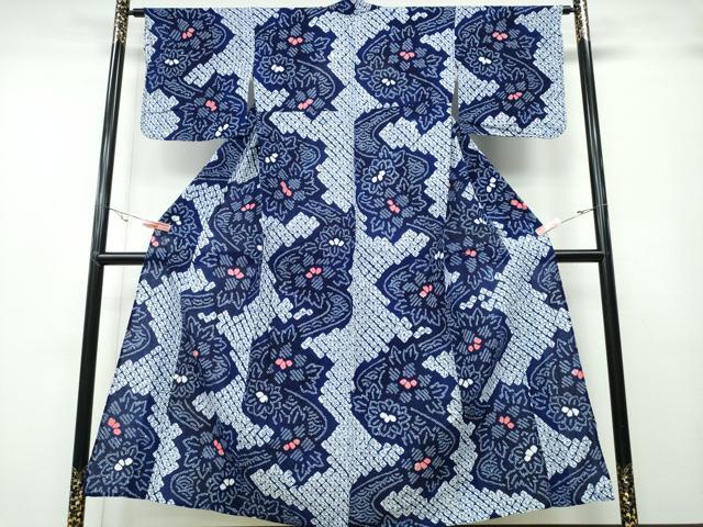 平和屋着物∴夏物　浴衣　有松鳴海絞り　流水花文　綿　逸品　CABA0790ng