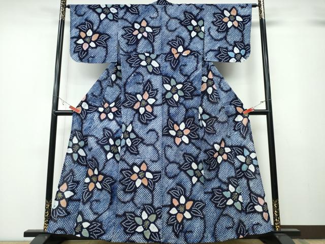 平和屋着物∴夏物　浴衣　有松鳴海絞り　蔦の葉花文　綿　逸品　CABA0799ng