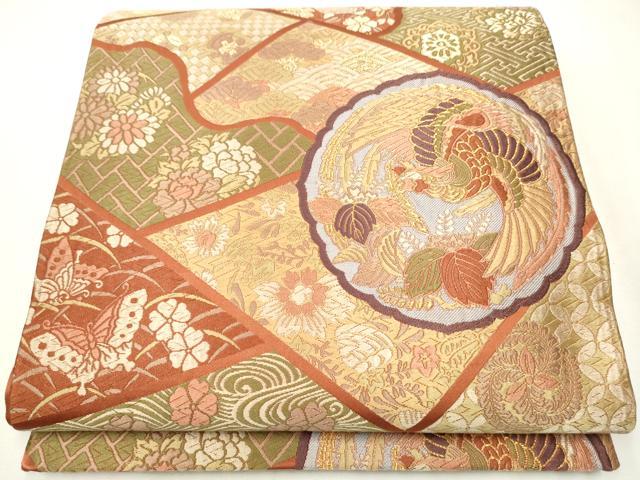 平和屋着物●六通柄袋帯　唐織　鳳凰草花文　金糸　正絹　逸品　CABA0814hy