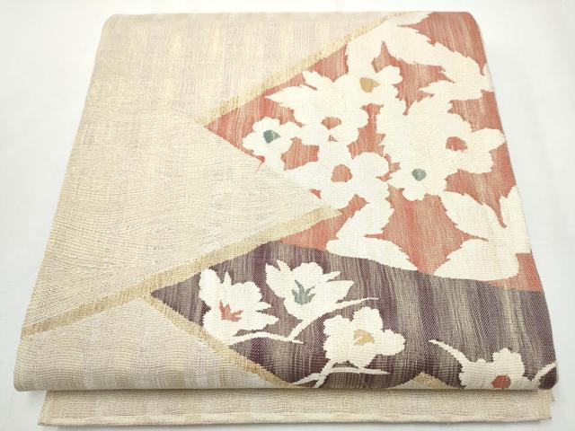 平和屋着物▽スリーシーズン　春夏秋　太鼓柄袋帯　切嵌花文　金糸　正絹　逸品　CABA0828hy