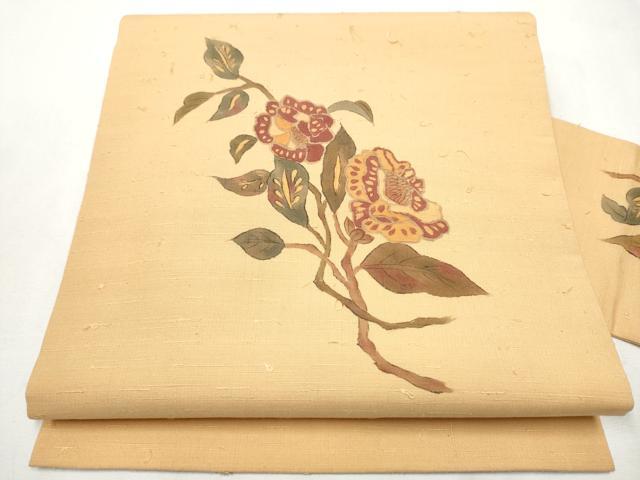 平和屋着物●九寸名古屋帯　作家物　髭紬　枝花文　正絹　逸品　CABA0856hy