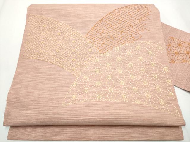 平和屋着物●八寸名古屋帯　紬地　刺し子　吉祥文　正絹　逸品　CABA0859hy