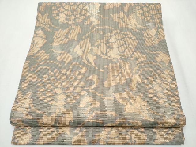 平和屋着物●九寸開き名古屋帯　草花文　金糸　正絹　逸品　CABA0866hy