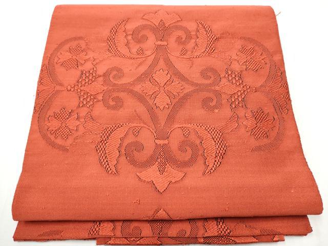 平和屋着物●八寸名古屋帯　綴れ　花唐草文　赤丹色　正絹　逸品　CABA0869hy