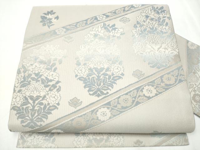 平和屋着物●九寸名古屋帯　御所綴れ　悦惶　斜線草花文　正絹　逸品　CABA0871hy